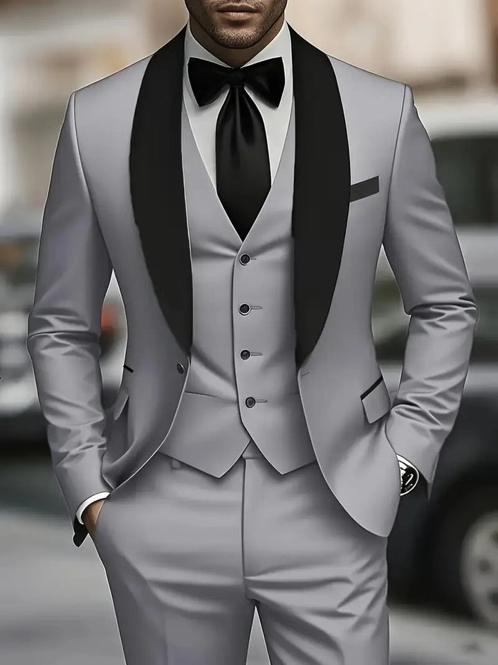 Men’s Elegant Three-Piece Suit Set with Satin Waistcoat & Timeless Style | Lune London