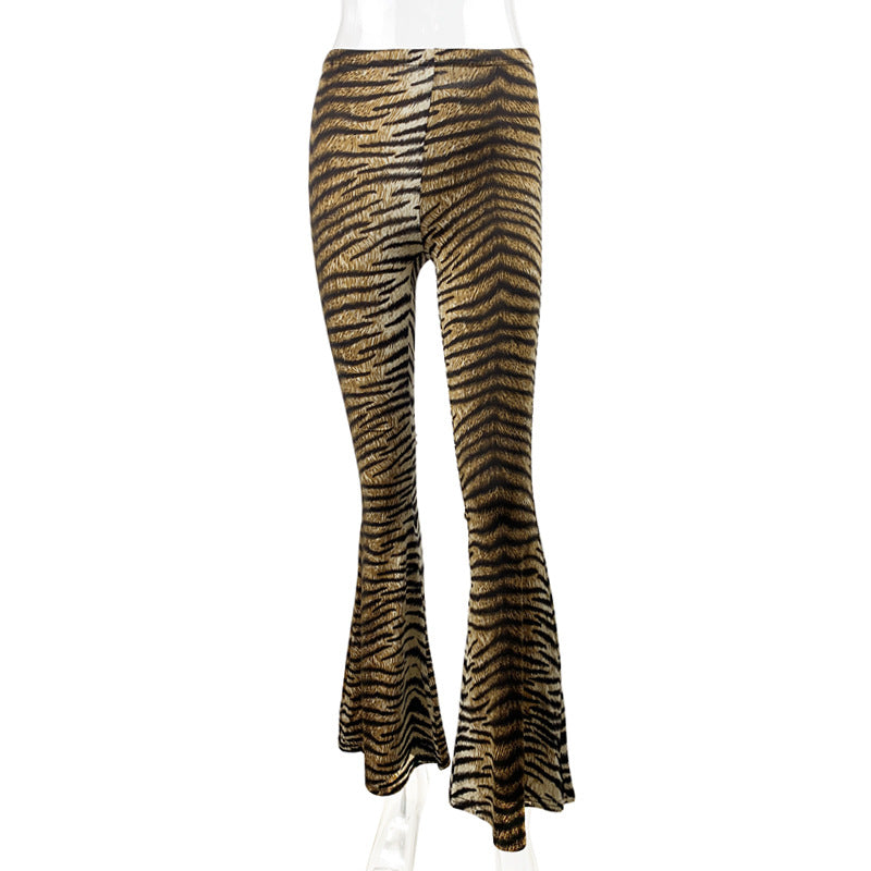 Women's Flared Leggings in animalistic tiger knit washing Lune London
