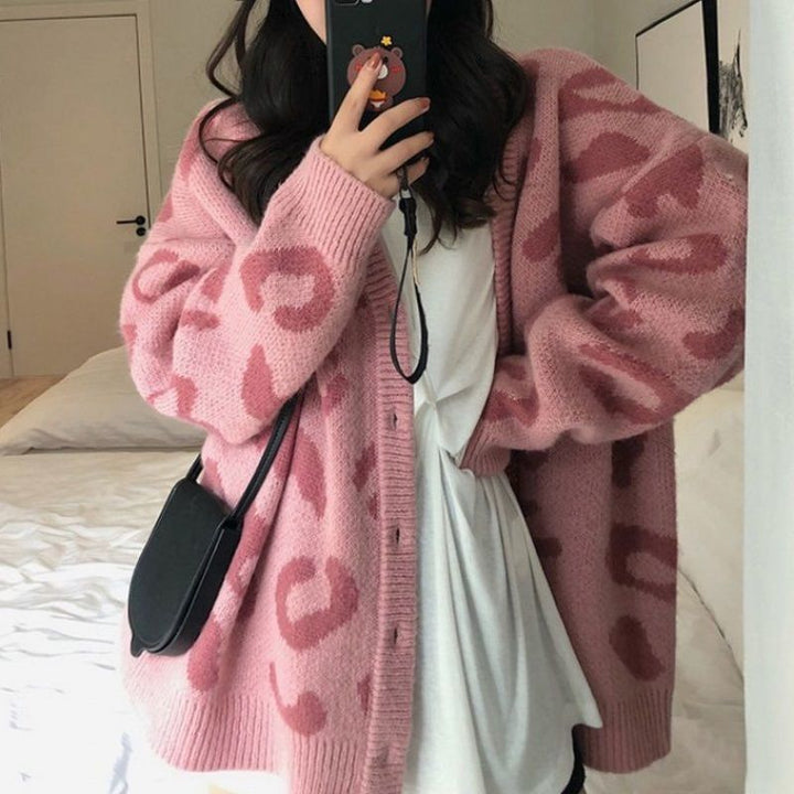 Cardigan long en poils longs pour femmes avec motif léopard Chic & Stil