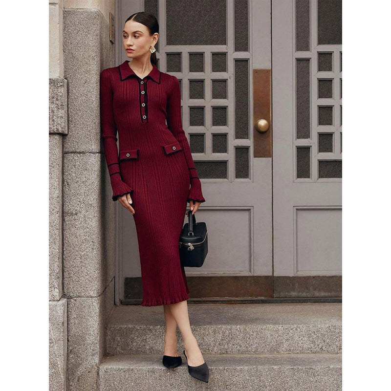 Elegant knitted dress for women with collar and button details Lune London