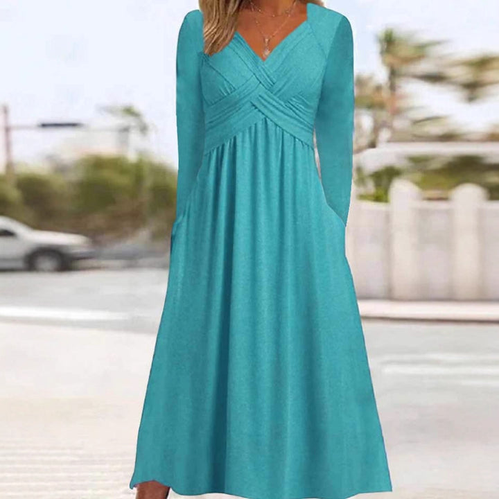 Ladies Elegant Maxi Dress with Draped Effect and Chic Pockets