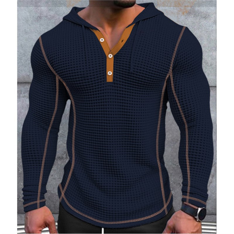 Stylish men's hoodie t-shirt with structured design and button placket Lune London