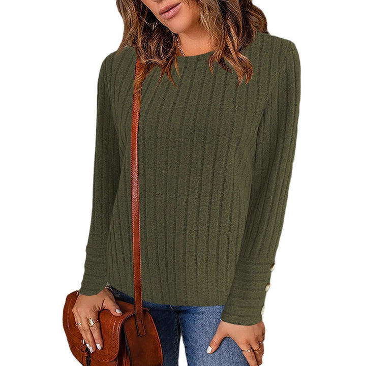 Women's stylish knit top with ribbed structure and elegant button details Lune London