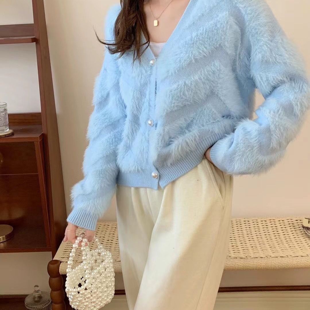 Femmes Cardigan Flou et Élégant avec Boutons en Perle Chic & Stil