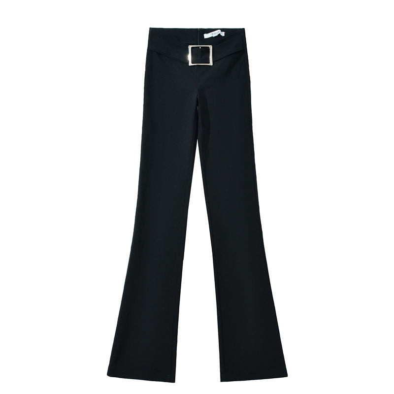 Ladies Elegant High-Waisted Pants with Decorative Belt Lune London