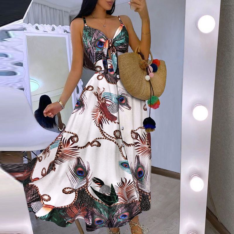 Boho-inspired maxi dress for women with chic tied detail