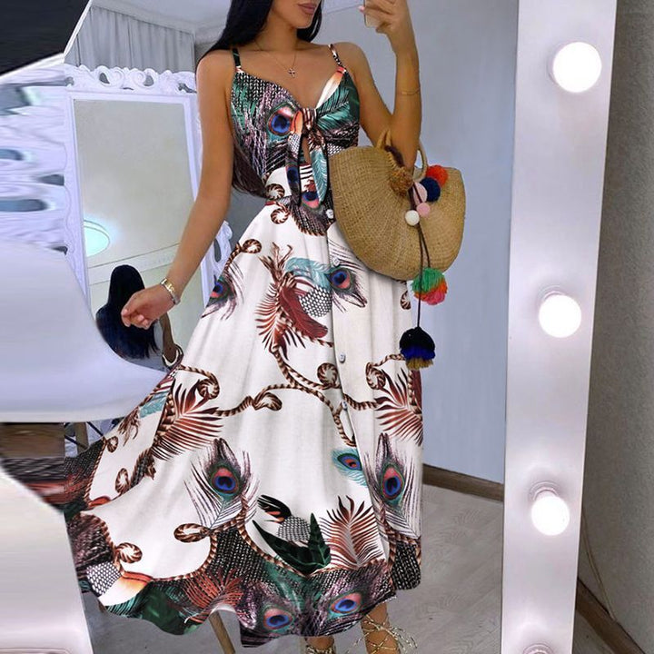 Boho-inspired maxi dress for women with chic tied detail