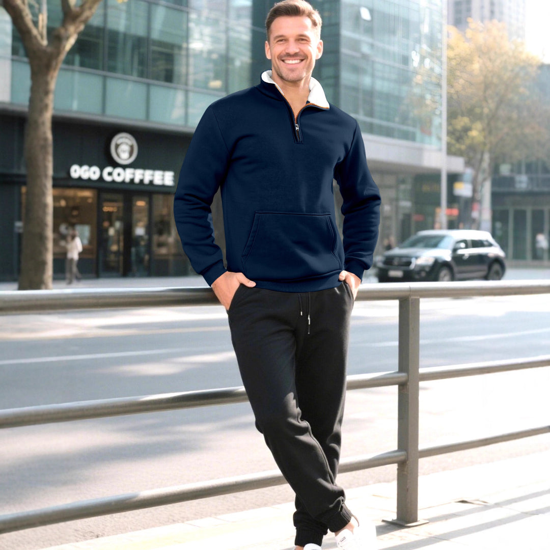 Men's sporty sweatshirt with an innovative collar and a practical kangaroo pocket Lune London