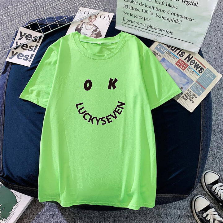 Women's fashionable t-shirt with casual smiley print and high-quality cotton quality Lune London