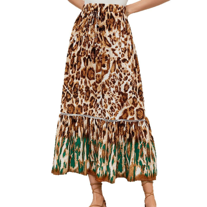 Maxi skirt for women with animal print and voluminous hem Lune London