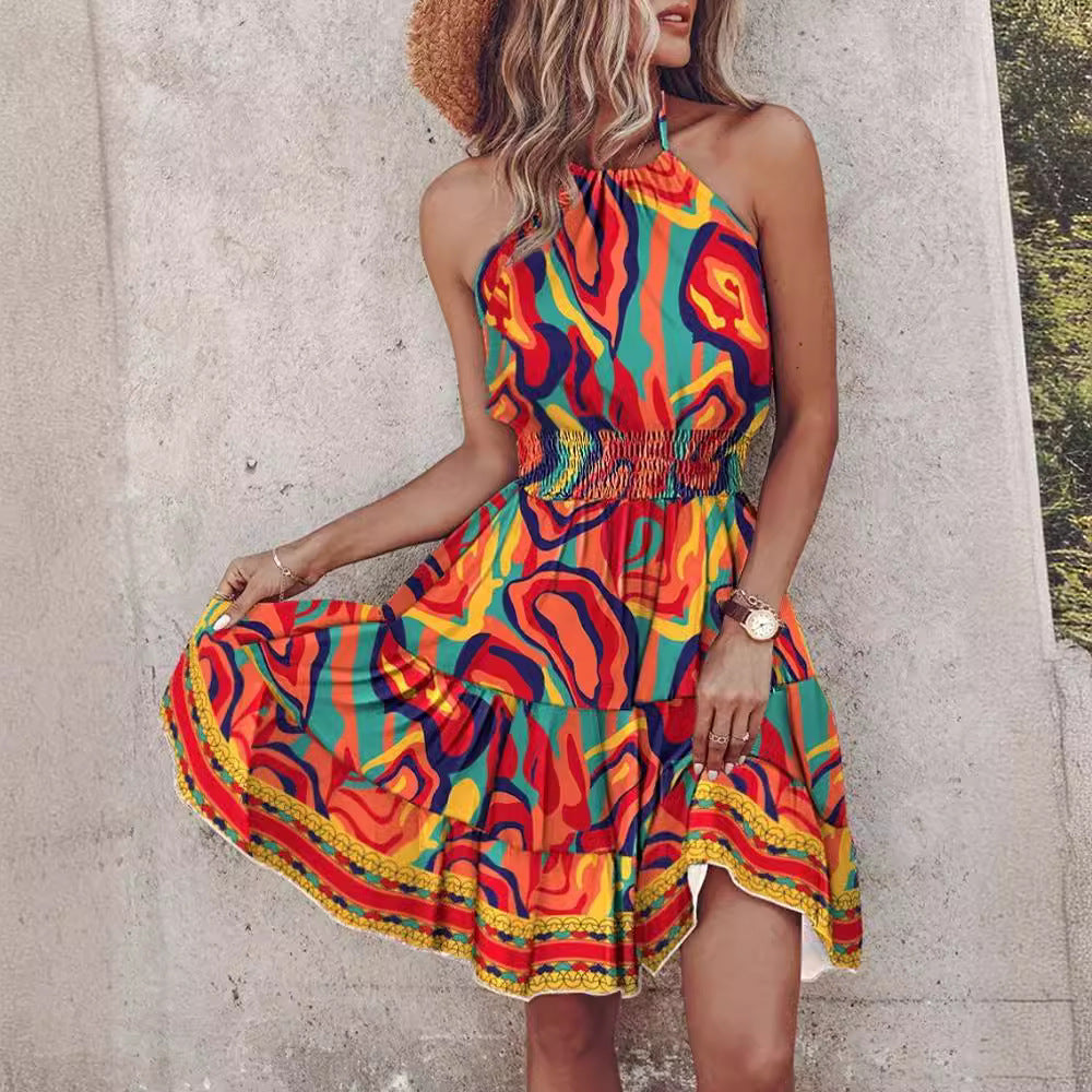 Bohemian halter neck dress for women, chic and stylish