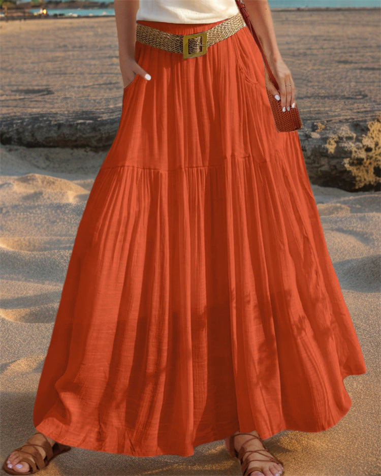 Maxi flared skirt for women with elegant pleated draping and practical pockets Lune London