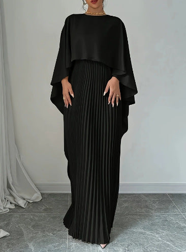 Women's maxi dress with pleated skirt and flowing cape Lune London