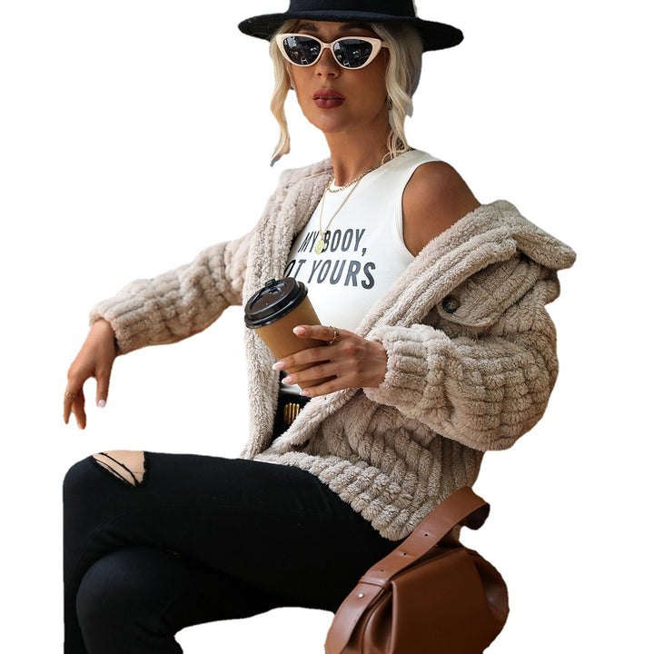 Women's plush jacket with textured fleece and modern button details Lune London