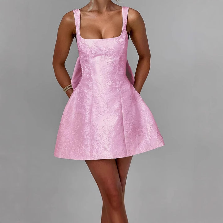 A-line dress for women with floral jacquard pattern and thin straps Lune London