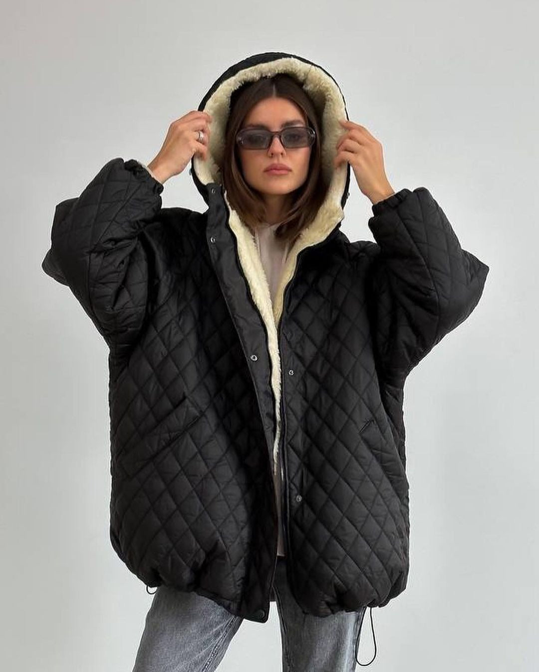 Ladies quilted parka with a high collar and soft lining Lune London