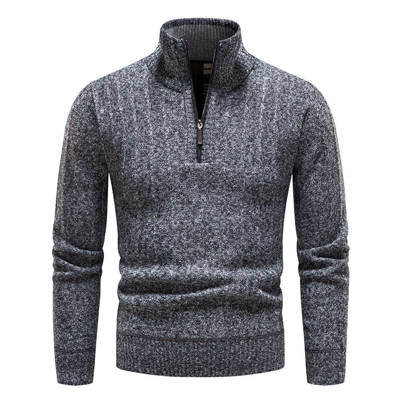 Elegant knitted sweater for men with high collar and short zip Lune London