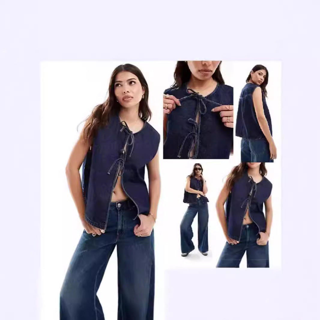 Ladies Denim Bustier Vest with Lacing Lune London