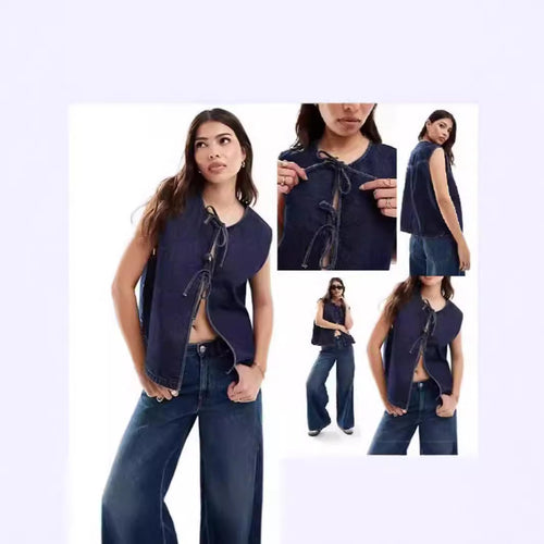 Ladies Denim Bustier Vest with Lacing Lune London