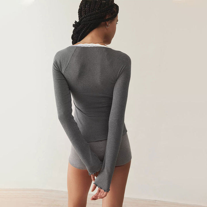 Chemise à manches longues pour femme avec dentelle et patte de boutonnage Chic & Stil