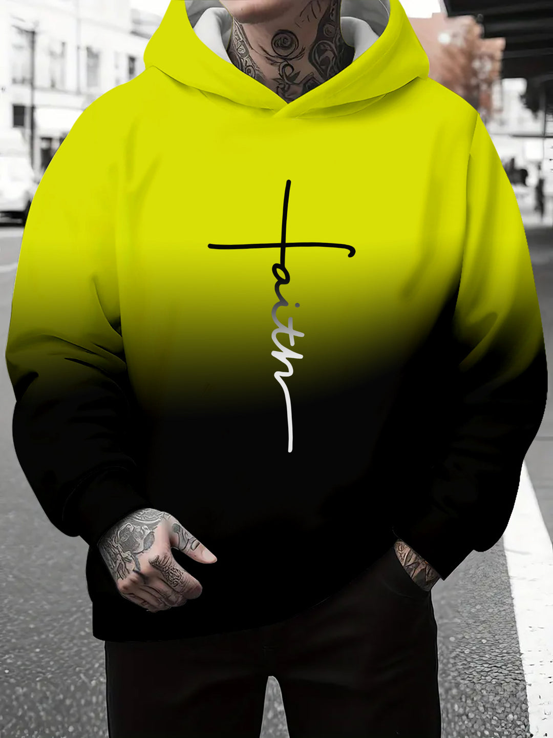 Men's hoodie with a subtle gradient of colors and an inspiring inscription Lune London