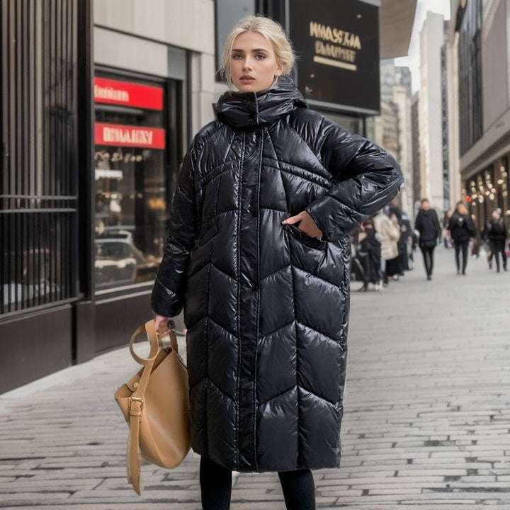 Women's Long Insulated Puffer Jacket with Voluminous Cut and Practical Side Pockets Lune London