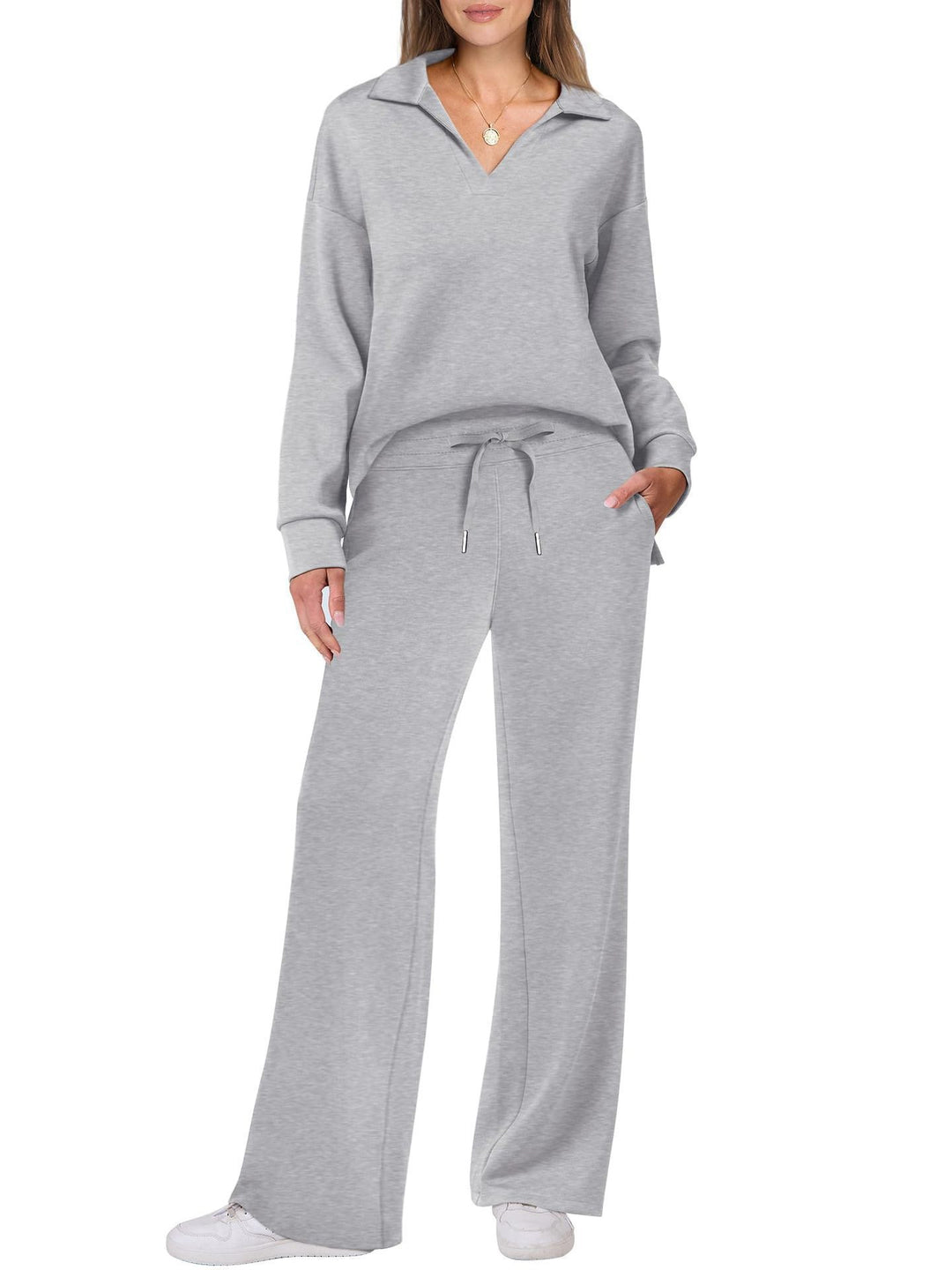 Ladies casual set with large collar and comfortable loose pants Lune London