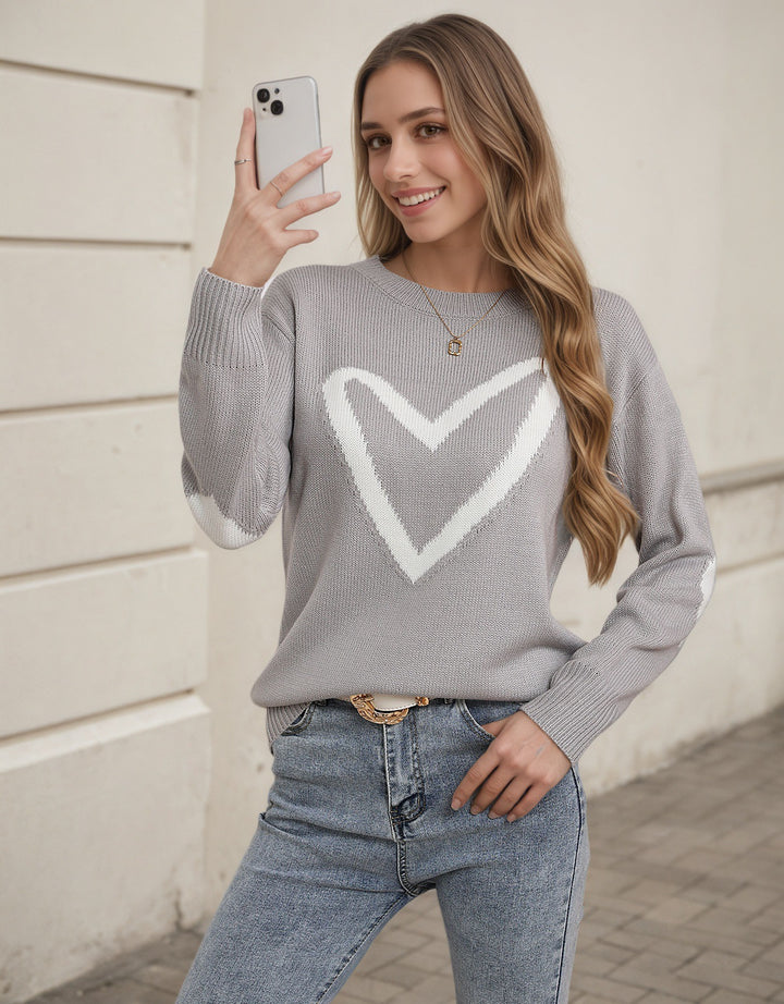 Pull en tricot pour femmes avec motif en cœur et coupe décontractée Chic & Stil