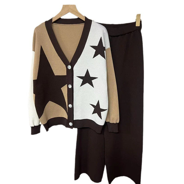 Lune London striking star-pattern women's knit set with button details