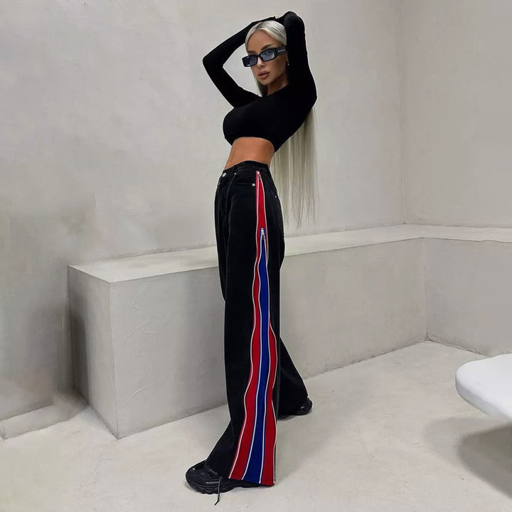 Women Short Sports Top with Long Sleeves and Colorful Side Stripes Lune London
