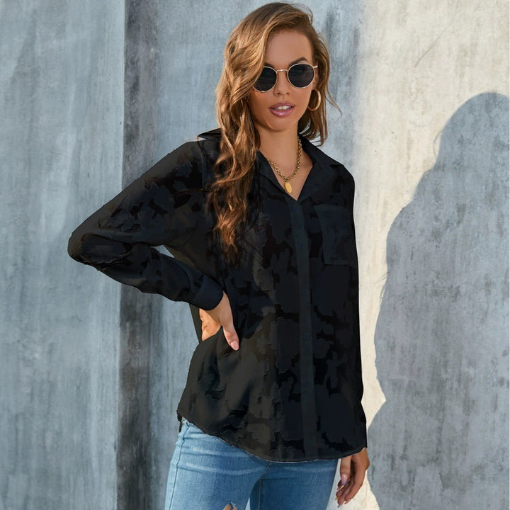 Elegant women's blouse with a unique camouflage design Lune London