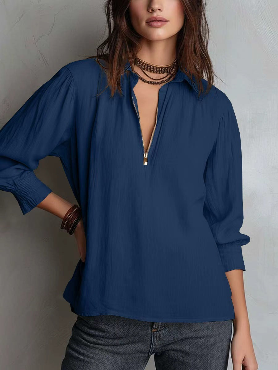 Women's blouse with half-length sleeves and zipper Lune London