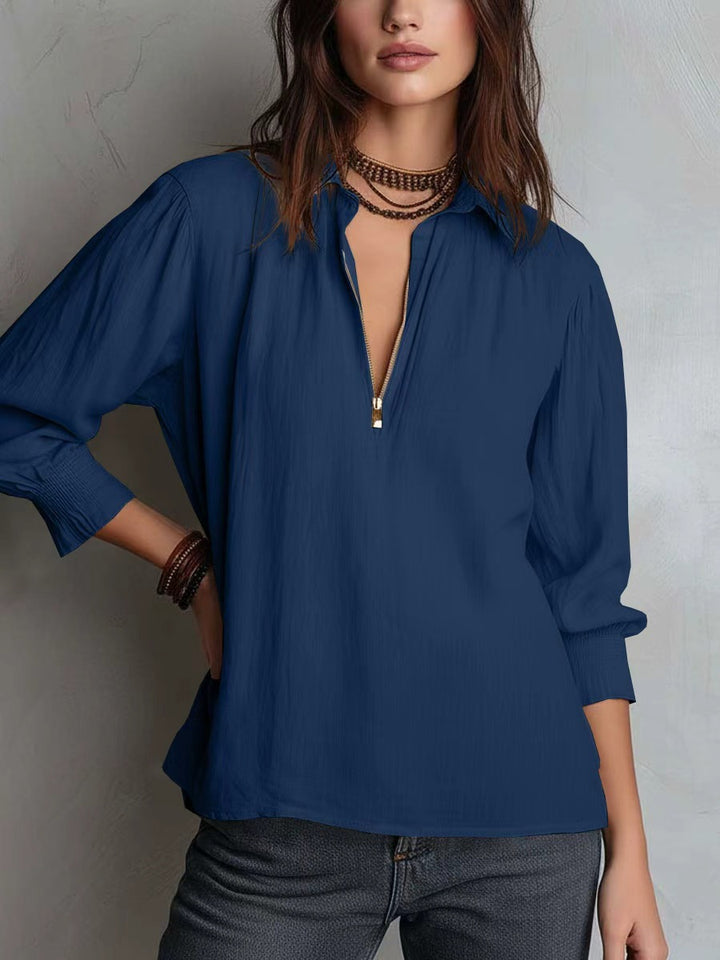 Women's blouse with half-length sleeves and zipper Lune London