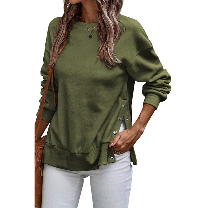 Lune London | Pullover Sweatshirt - Loose Fit - Tunic Length - Side Button Slits - Knitted Long Sleeve