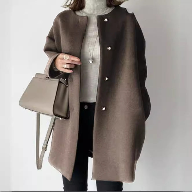Ladies Elegant Oversized Wool Coat with Double Button Closure and Side Pockets Lune London