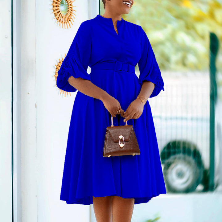 Dress for women with fitted belt and ruffled sleeves Lune London