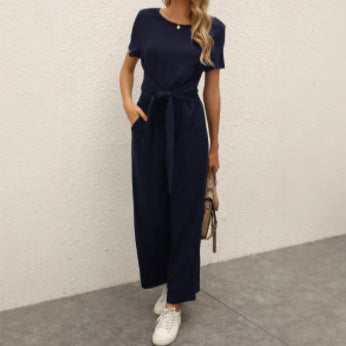 Women's jumpsuit with adjustable tie belt and practical pockets Lune London