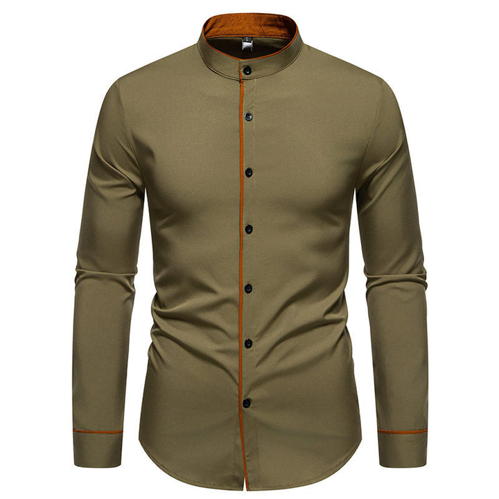 Men's long sleeve shirt with modern stand-up collar and embroidered details Lune London