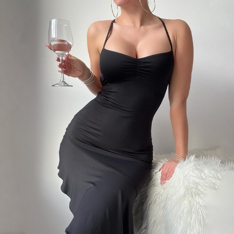 Ladies elegant wrap dress with asymmetrical hem and gathers Lune London
