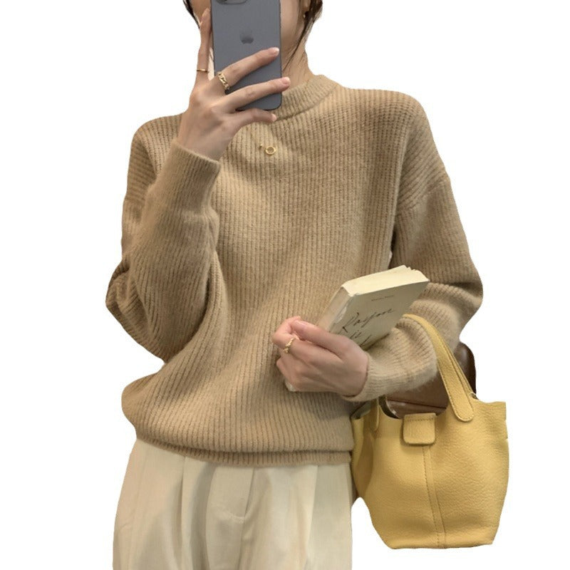 Ladies Elegant Fine Knit Sweater with High Neck and Casual Cut Lune London