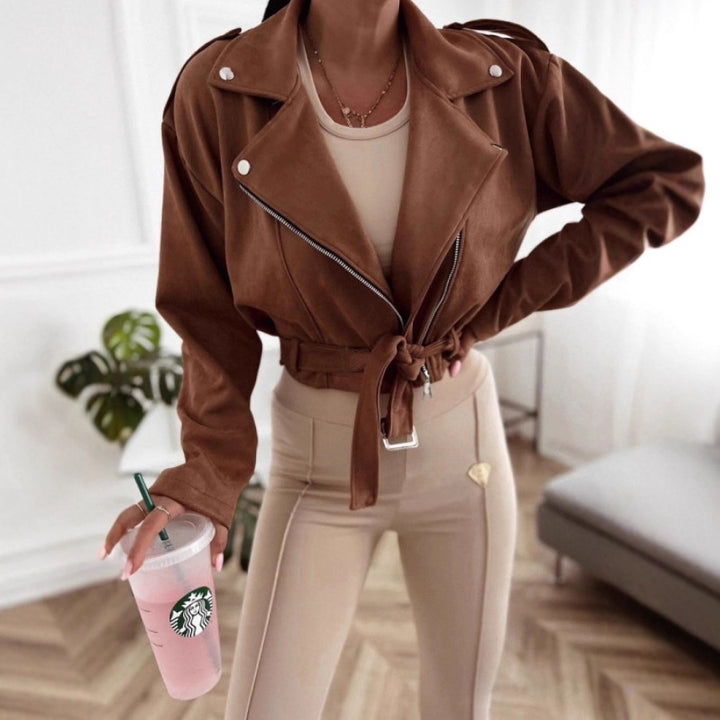 Ladies Casual Biker Style Transition Jacket with Waist Belt Lune London