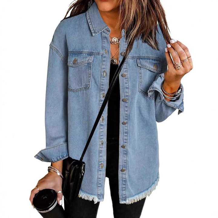 Casual denim shirt for women with frayed edges and convenient chest pockets Lune London
