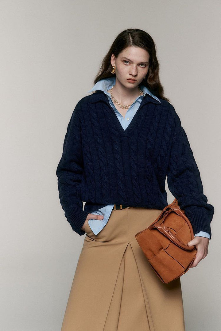 Pull en maille épaisse pour femme avec décolleté en V Chic & Stil