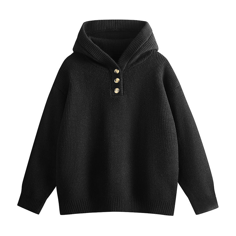 Ladies high-quality sweater and knit with high collar and button details Lune London