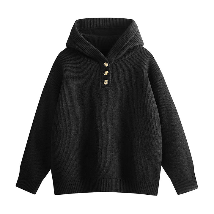Ladies high-quality sweater and knit with high collar and button details Lune London