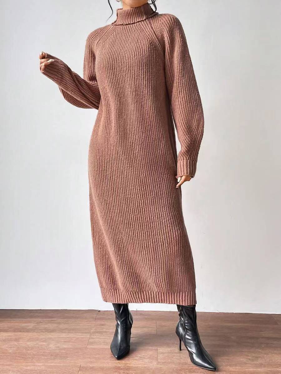 Women's Knitted Dress with High Collar and Wide Sleeves Lune London