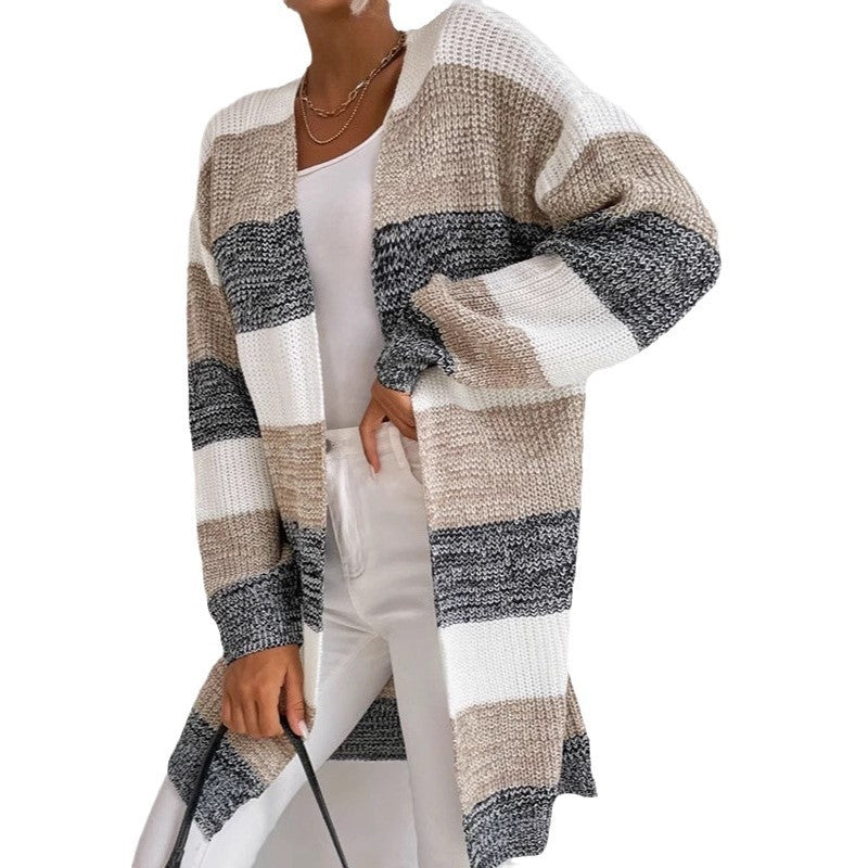 Cardigan tricot femme avec un motif rayé décontracté et une coupe ouverte Chic & Stil
