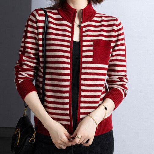 Knitted jacket for women with high collar and zipper Lune London