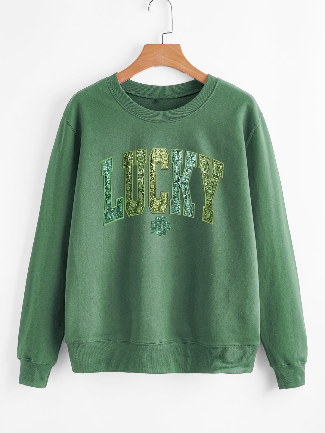 Sweatshirt décontracté pour femmes avec lettrage étincelant et motif de trèfle Chic & Stil