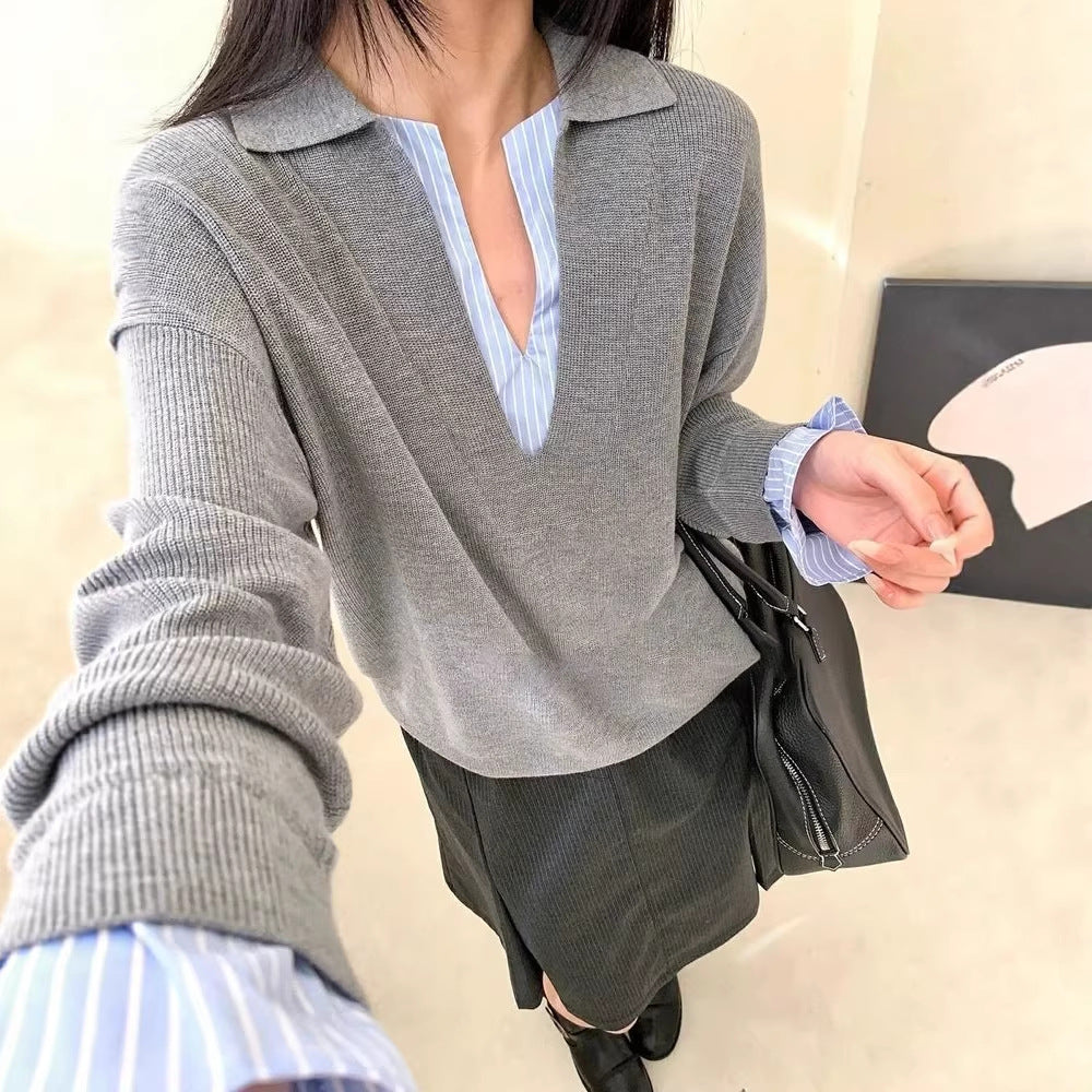 Pull élégant pour les femmes avec col de chemise inséré Chic & Stil